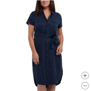 Blue Midi Dress Shirt Collar Tie Front